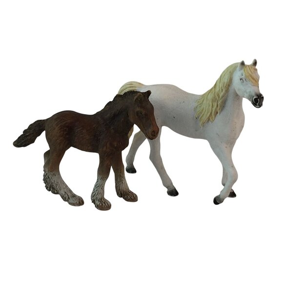 Schleich Horse Figures Brown Clydesdale Foal & White w/Yellow Mane Lot of 2 - Picture 1 of 8
